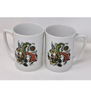 Vintage Set Of 2  Berggren Trayner Ceramic Mugs - 1970s  Rosmaling Floral Design